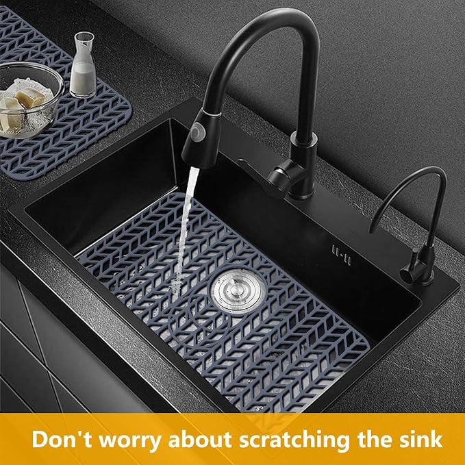 Sink Protectors for Kitchen Sink24"x12.5" 3 Reserved Holes Silicone Sink Mat | Various sizes and styles,Free-form cutting,Holes for different positions,Protector for sinks and dish,Food-grade silicone