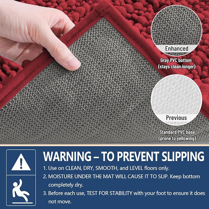 Arotive Bathroom Rugs Mat 54x24, Soft Absorbent Chenille Shaggy Bath Mat | Red, Machine Wash Dry, Bath Rugs for Bathroom Floor, Tub and Shower, Home Decor Accessories