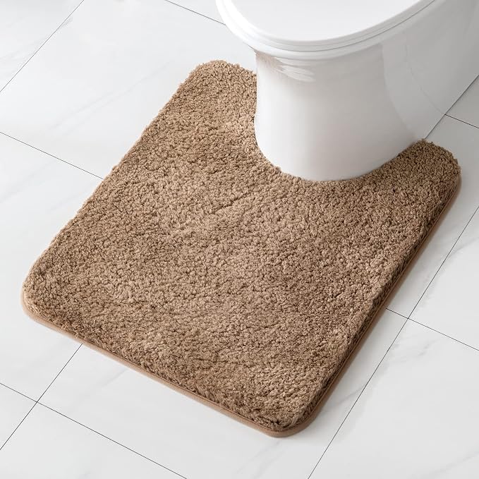 MIULEE Light Brown Microfiber Toilet Bath Rug U-Shaped Contour 20x24 Inch | Absorbent, Non Slip, Quick Dry, Fluffy Bath Rugs for Bathroom Floor Tub Showers, Machine Washable