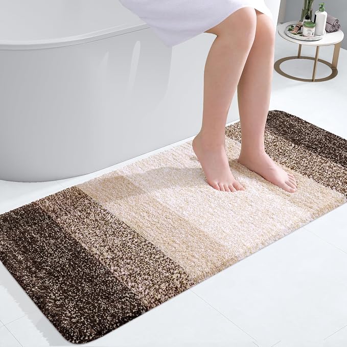 OLANLY Bathroom Runner Rug 47x20, Extra Soft Absorbent Microfiber Bath Rugs | Light Brown, Non-Slip Quick-Drying Rubber Backing, Washable Long Bath Mat for Floor, Tub and Shower, Home Decor