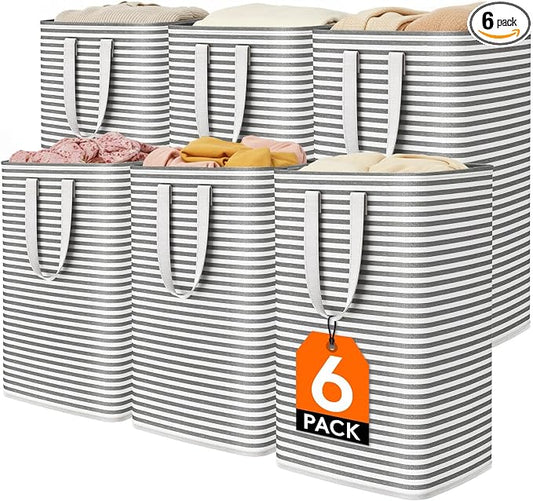 Lifewit 6 Pack Laundry Basket 80L Each, Collapsible Clothes Hamper with Reinforced Handles, Freestanding Waterproof Design for Bedroom and Laundry Room, Black 480L Total