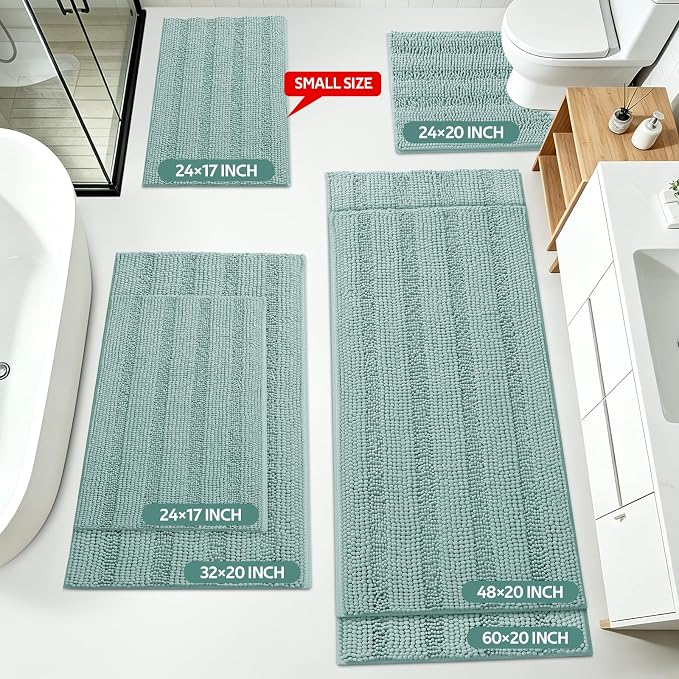 Christmas Striped Eggshell Blue Bathroom Rug Set 3 Pieces Ultra Soft, Non Slip Chenille Bath Carpet, Absorbent Plush Shaggy Bath Mats for Bathroom, Toilet, Bedroom, Kitchen