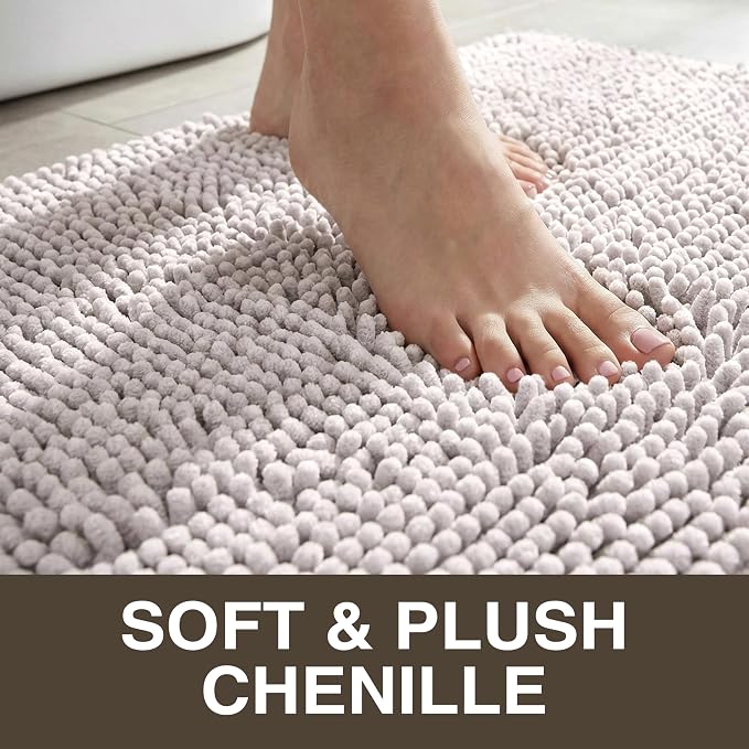 Neater Home Plush Bathroom Rugs 36x24 Thick Chenille Quick Dry Microfiber Absorbent Bath Mat, Soft Bath Rugs, Machine Washable Bathroom Floor Mat for Tub Shower Sink, Home Decor Accessories, Gray