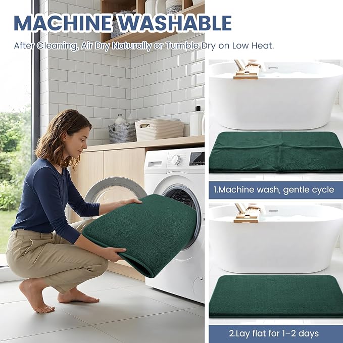 Smiry Memory Foam Toilet Rugs U Shaped 24x24, Extra Soft Bath Mat | Green Quick Dry, Machine Washable Bath Mats for Bathroom, Shower, Tub and Home Decor Accessories