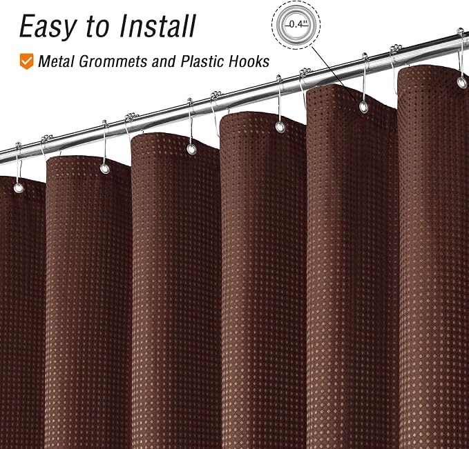 Long Brown Fabric Shower Curtain, 72 x 78 | Tall Cloth-Textured Shower Curtain for Bathroom, Water Repellent, Machine Washable