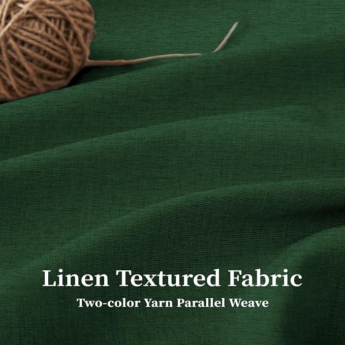 Boho Scalloped Linen Textured Cloth Shower Curtain Set, 72x84, Emerald | Tall Size, 230GSM Waterproof Polyester, Heavy Duty Fabric, 12 Plastic Hooks, Elegant Modern Farmhouse Style, Machine Washable