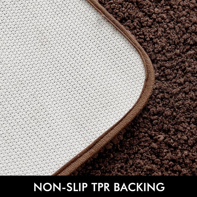 MIULEE Brown Toilet Bathroom Rug U-Shaped Microfiber Bath Mat 20x20 Inch | Absorbent, Non Slip, Quick Dry, Fluffy Bath Rugs for Bathroom Floor Tub Showers, Machine Washable