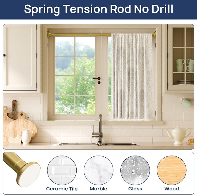 ENJOYBASICS 1" Gold Shower Curtain Rod, 30-52" Adjustable, Secure Tension | Easy No-Drill Installation, No Tools, No Gaps, Sturdy Rust-Resistant Steel, Sag-Resistant Design, Tubs, RVs, Apartments
