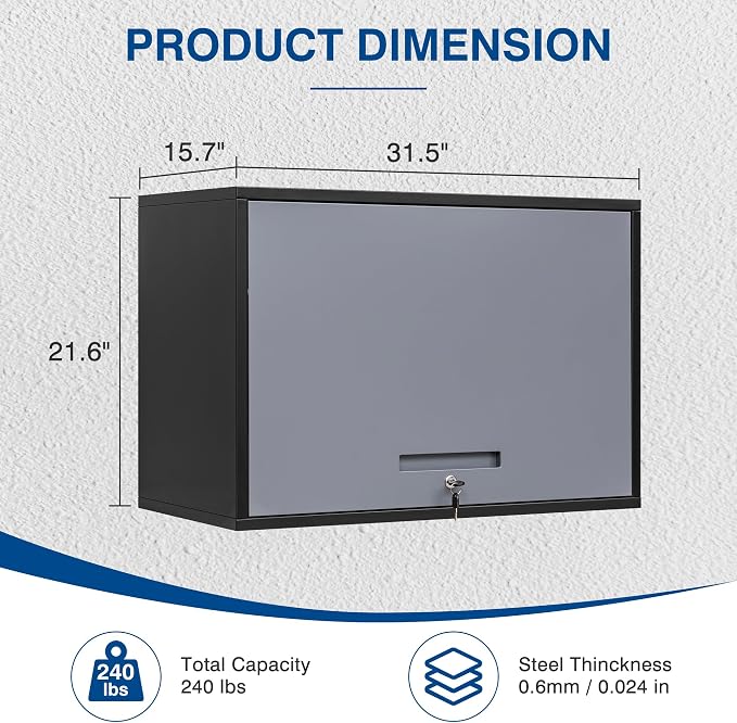 Fesbos Metal Storage Cabinet Black&Gray Wall Cabinets with Shelf and Locking Door - Wall Mounted Storage Cabinet for Garage Warehouse Home Office - Assembly Required