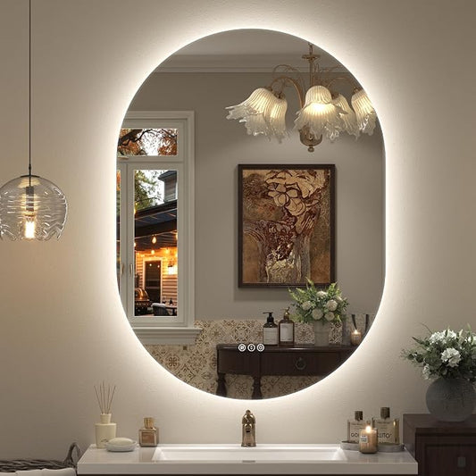 28x36 Inch Oval Backlit LED Bathroom Mirror for Wall | Stepless Dimmable, Shatter-Proof, Anti-Fog, 3 Colors, Memory, Phill-shaped, ETL Listed (Horizontal/Vertical)