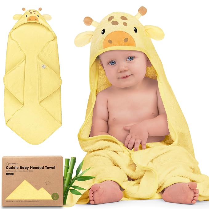 KeaBabies Hooded Baby Towel for Newborn, Baby Bath Towels (Giraffe, 35x35) | Viscose Derived from Bamboo, Large Baby Towels with Hood, Boys, Girls, Toddler, Soft Absorbent Baby Bath Essentials