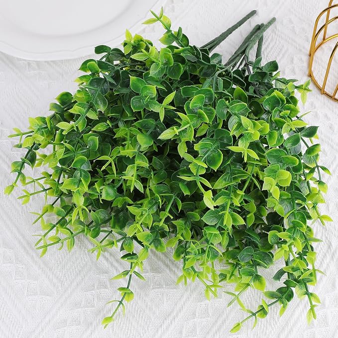 AGIRL Fake Plants,Artificial Plants for Outdoor Indoor Garden Patio Decor | 24 Bundles,No Fade Faux Plastic Greenery Stems for Hanging Porch Window Box Home Farmhouse,St Patricks Day Decoration