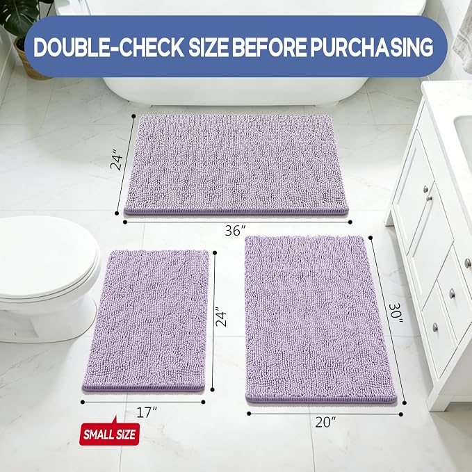 Bcoimo Small Bath Rug Mat,24x17 Extra Soft Chenille Lavender Bathroom Mats | Non Slip with Rubber Backing Bathroom Rugs;High Absorbent And Quick Dry Microfiber mat; Machine Washable;Extra Soft Bath Rug