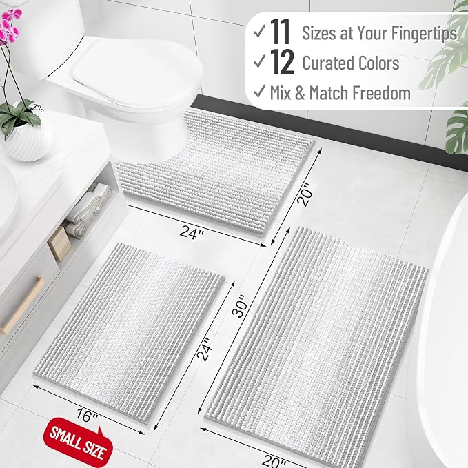 OLANLY Bathroom Rugs 36x24, Soft Chenille Striped Bath Rugs, Light Grey | Extra Absorbent, Rubber Backing, Machine Wash Dry, Bath Mats for Bathroom Floor, Tub and Shower, Home Decor Accessories