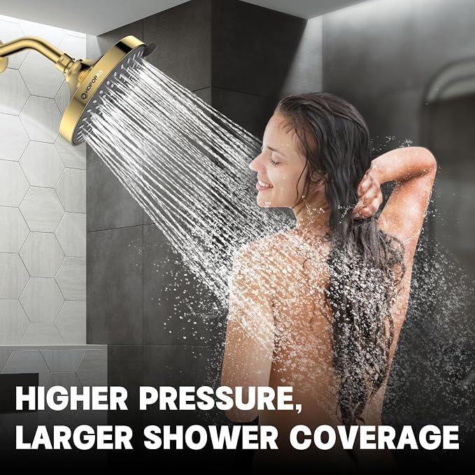 HOPOPRO 5-Mode High Pressure Shower Head - The Washington Post, NBC News, Today TV Show Recommended - High Flow Fixed Showerheads (6 Inch Gold) | The Washington Post, NBC News, Today TV Show Recommended, Consumer Reports Tested High Flow Fixed Shower H...