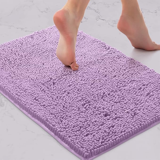 LuxUrux Bath Mat, Extra-Soft Plush Non-Slip Bathroom Rug, Luxury Chenille Microfiber Material, Super Absorbent Shaggy Bath Rug. Machine Wash & Dry (17 x 24 inches, Lavender)