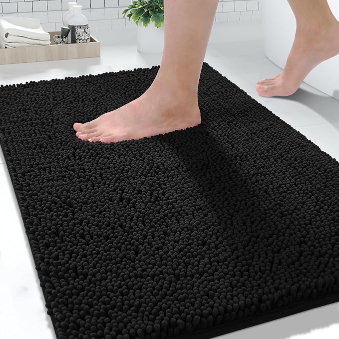 Yimobra Large Bathroom Rugs 36"x24", Non Slip Bath Mat for Tub, Shaggy Rug Floor Carpet, Extra Soft Super Absorbent Quick Dry, Machine Washable,Black