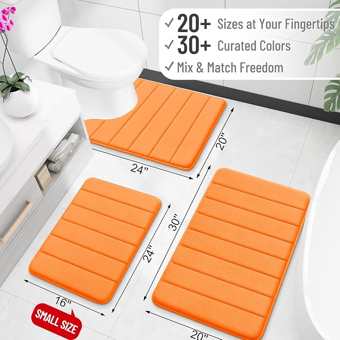 OLANLY Memory Foam Long Bathroom Rugs Runner 47x20, Super Soft Absorbent | Orange, Quick Dry Bath Mat, Machine Washable Shower Floor Rugs, Bathmat Carpet for Bathroom Floor, Tub and Shower