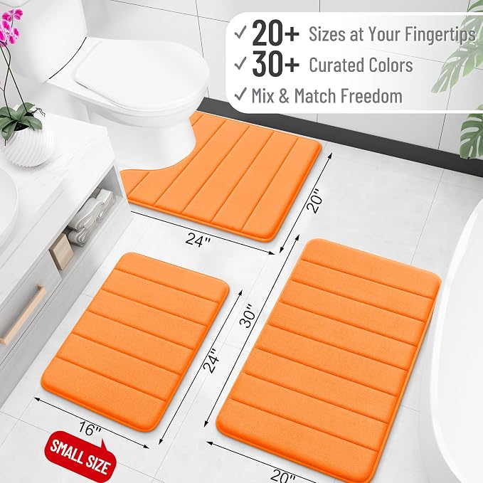 OLANLY Memory Foam Large Bath Mat 40x32, Super Soft Absorbent Bathroom Rugs | Orange, Quick Dry Bath Rug, Machine Washable Shower Floor Mats, Bathmat Carpet for Bathroom Floor, Tub and Shower