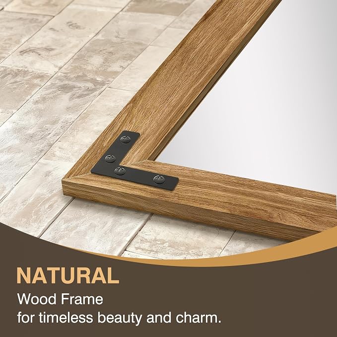 Bathroom Mirror for Wall, 28" x 40" Wooden Vanity Mirror | Solid Wood Frame, Rustic Farmhouse Style, Shatterproof Glass, for Bedroom, Living Room, Entryway Decor, Vertical/Horizontal