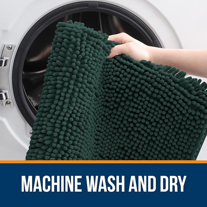 OLANLY Large Bathroom Rugs 44x32, Extra Soft Absorbent Chenille Bath Rugs | Blackish Green, Quick-Drying Rubber Backing, Washable Bath Mat for Bathroom Floor, Tub and Shower, Home Decor Accessories