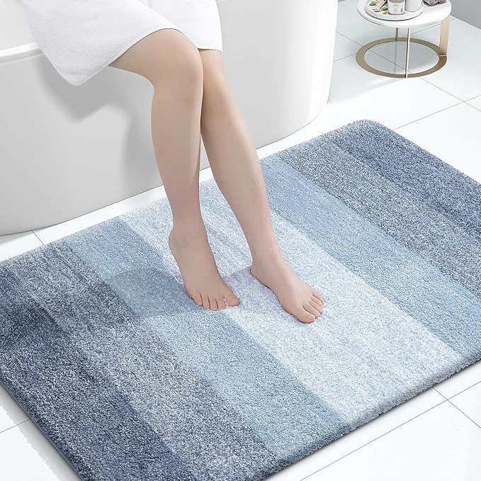 OLANLY Large Bathroom Rugs 47x32, Extra Soft Absorbent Microfiber Bath Rugs | Blue, Non-Slip Quick-Drying Rubber Backing, Machine Washable Plush Bath Mat for Floor, Tub and Shower, Home Decor Accessories