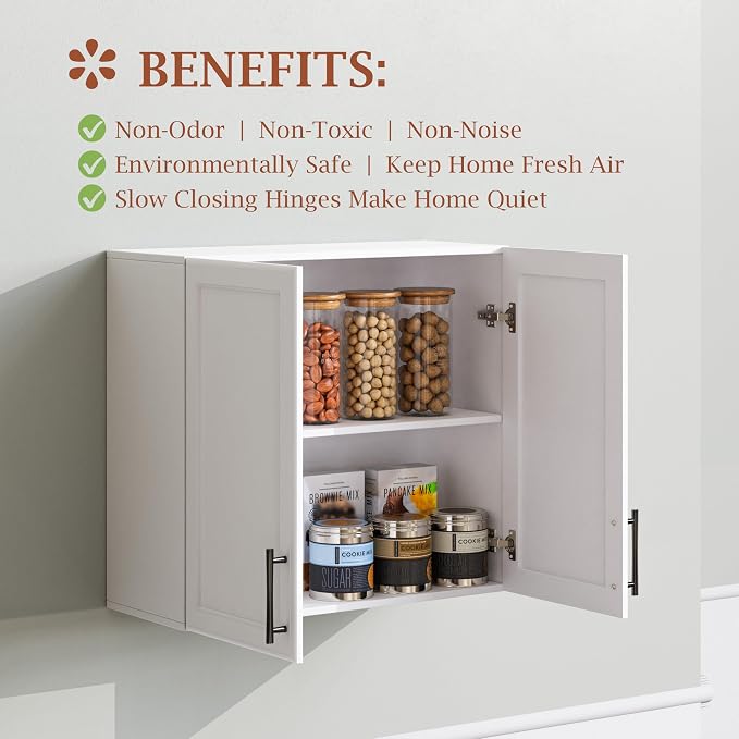 FIMELLO Wall Cabinet, Medicine Cabinet, Wall Amount Cabinet for Bathroom Laundry Kitchen Garage, Off-White