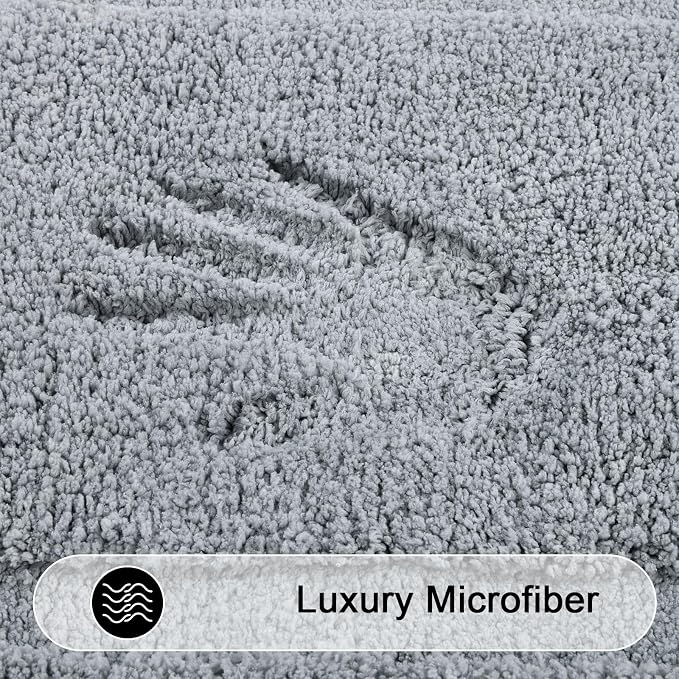 SHACOS Soft Microfiber Bathroom Rugs Set of 2 Pieces, Light Grey | 47x20 + 32x20, Absorbent Plush Bath Rugs, Non Slip Washable Shaggy Bath Mats, Fluffy Bathroom Runner Floor Mats Shower Rug