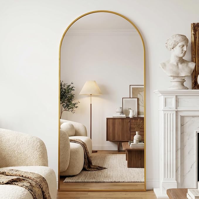 Full Length Mirror, 71" x 32" Arched Full Body Mirror Large Standing Floor Mirrors, Mirrors for Bedroom, Bathroom, Living Room Standing or Wall Leaning, Gold