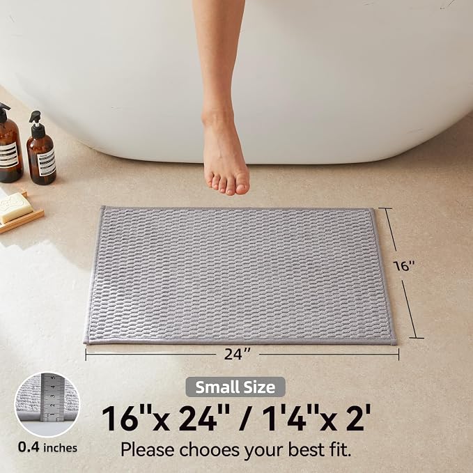 Triohero Bathroom Rugs Non Slip Washable, Super Absorbent Thin Bath Mat Small Quick Dry Low Pile Bathroom Rug, Light Grey 16"x24"