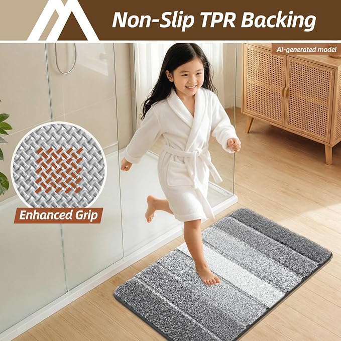 COSY HOMEER Bathroom Rugs 36x24,Ultra Soft Absorbent Bath Mat,Grey | Non-Slip TPR Backing Stays in Place, Machine Washable Bath Rugs Shaggy Rug for Bathroom Floor