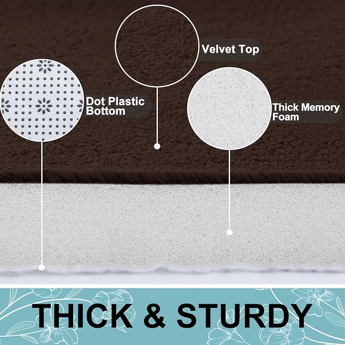 Smiry Memory Foam Bath Mat 47x17, Extra Soft and Absorbent Bathroom Rugs | Brown, Quick Dry Machine Washable Non-Slip Bath Mat for Bathroom Floor, Shower and Tub