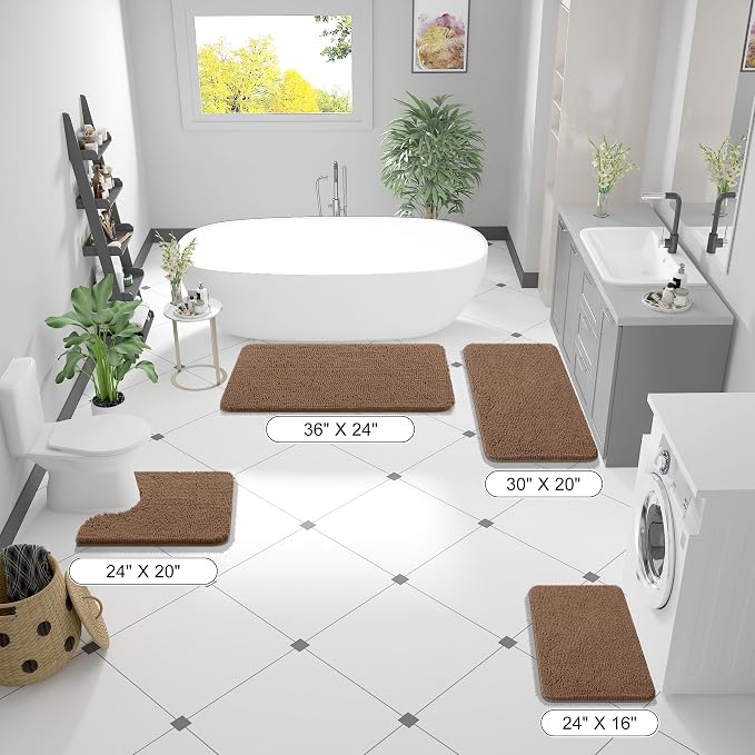 OLANLY Bathroom Runner Rugs 70x24, Extra Soft Absorbent Chenille Bath Rugs | Mocha, Quick-Drying Rubber Backing, Machine Washable Long Bath Mat for Bathroom Floor, Tub and Shower, Home Decor Accessories