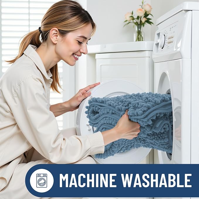 Smiry Bathroom Rugs 70X24, Extra Soft Rubber Backing Chenille Bath Mats | Grayish Blue Machine Washable Non Slip Quick Dry Bath Mats for Bathroom Floor, Tub, Shower, Home Decor Accessories