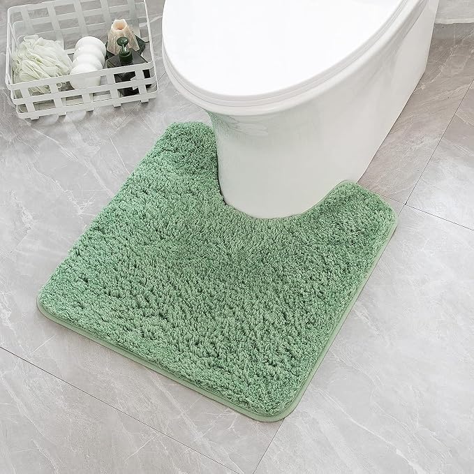MIULEE Sage Green Microfiber Toilet Bath Rug U-Shaped Contour 24x24 Inch | Absorbent, Non Slip, Quick Dry, Fluffy Bath Rugs for Bathroom Floor Tub Showers, Machine Washable