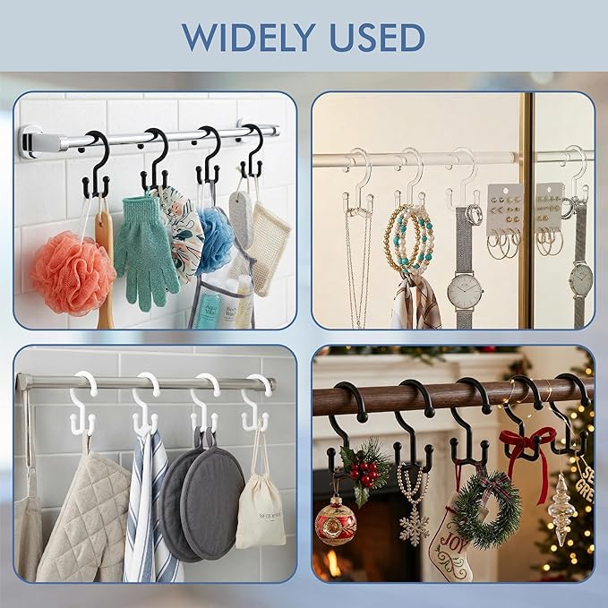 Bathway White Plastic Double Shower Curtain Hooks, 12 Bathroom Shower Rings | Hang Both Shower Curtain & Liner, Waterproof, Rust-proof, Sturdy, Durable, Flexible, Multifunctional, Universal, Easy to Use