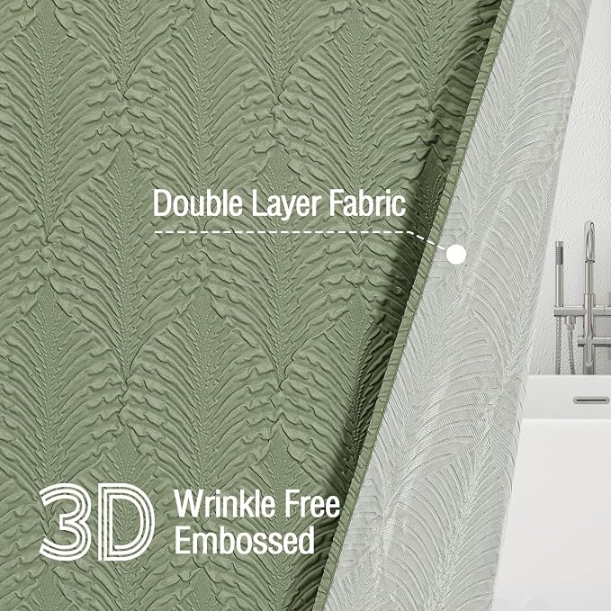 36x72 Small Stall Shower Curtain, Sage Green Embossed Half Bath Curtain