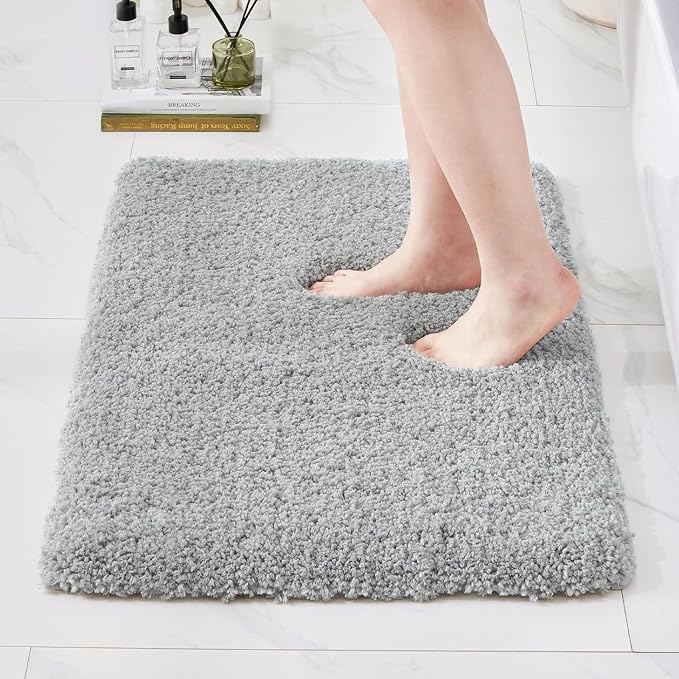 Bathroom Rugs Non Slip Washable 36x24, Ultra Thick Soft Microfiber Absorbent Bath Mats, High Density Foam Latex Non Slip Backing Bath Rugs, Fluffy Floor Carpet for Tub&Shower, Grey