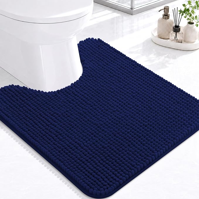 Arotive Chenille Toilet Rugs U-Shaped 24x20, Soft Absorbent Contoured Rugs | Navy, Rubber Backing, Coutoured Bath Rugs for Toilet, Machine Washable Bath Mats, Home Decor Accessories