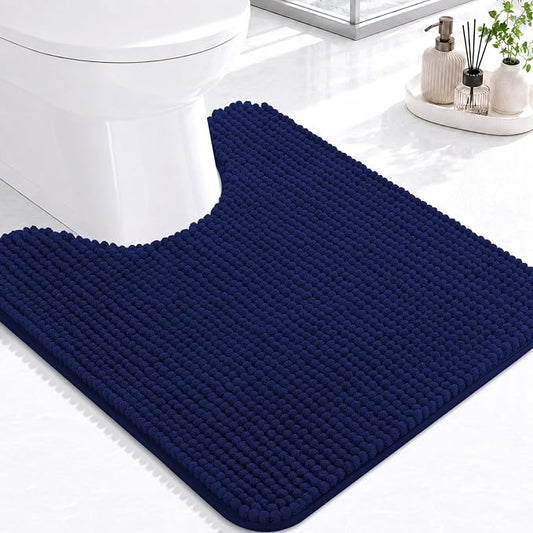 Arotive Chenille Toilet Rugs U-Shaped 24x20, Soft Absorbent Contoured Rugs | Navy, Rubber Backing, Coutoured Bath Rugs for Toilet, Machine Washable Bath Mats, Home Decor Accessories