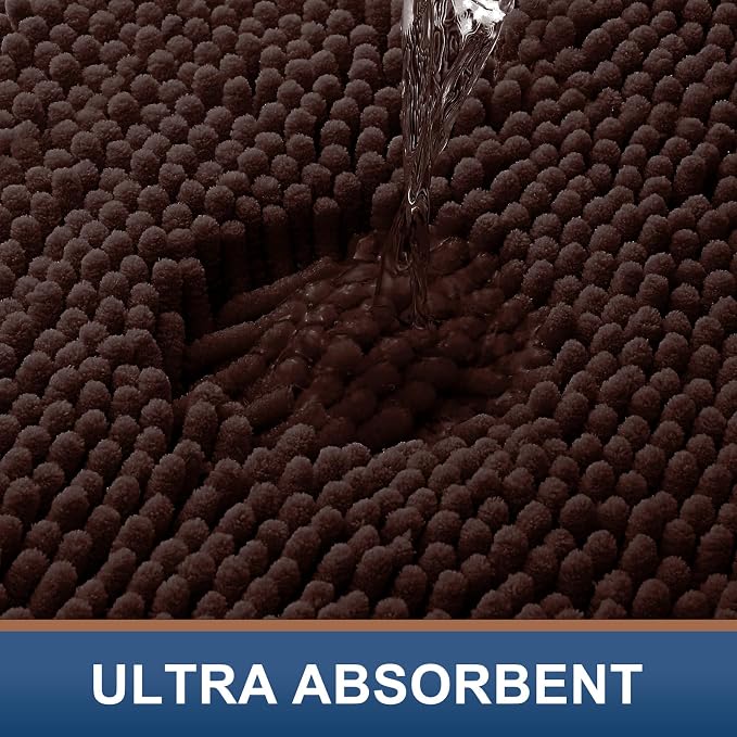 Smiry Bathroom Rugs 30X18, Luxury Chenille Extra Soft Absorbent Bath Mat | Brown, Machine Washable Non-Slip Plush Bath Mats for Bathroom, Tub, Shower, and Floor, Home Decor