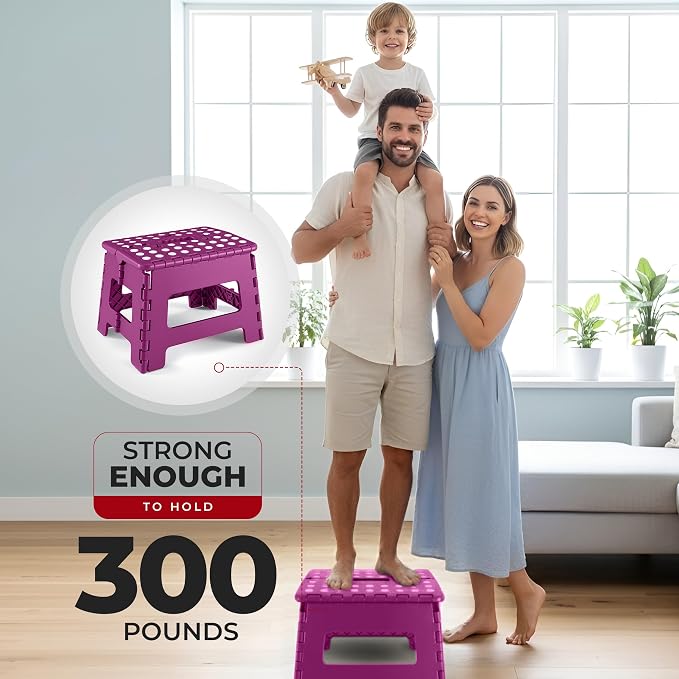 Utopia Home Folding Step Stool 9 Inch, Anti-Slip, Purple, 1-Pack | 9-inch foldable step stool with anti-slip surface, built-in handle, and 300 lbs support for safe home use.