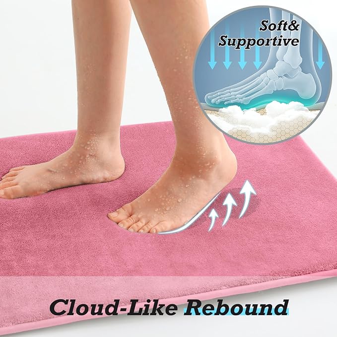 Bathroom Rugs Sets 3 Piece, Non-Slip & Quick Dry Bath Mat Set, Ultra Soft Velvet Bath Rugs for Bathroom, Toilet and Shower Floor, Pink