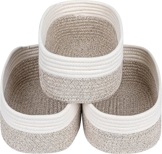 CubesLand Baskets for Shelves Storage,Cube Shelf Closet Storage Bins Set 3 | Long-lasting &Skin-friendly Toy Basket Bin,Stylish Room Decor Basket,Woven Off White/Light Brown