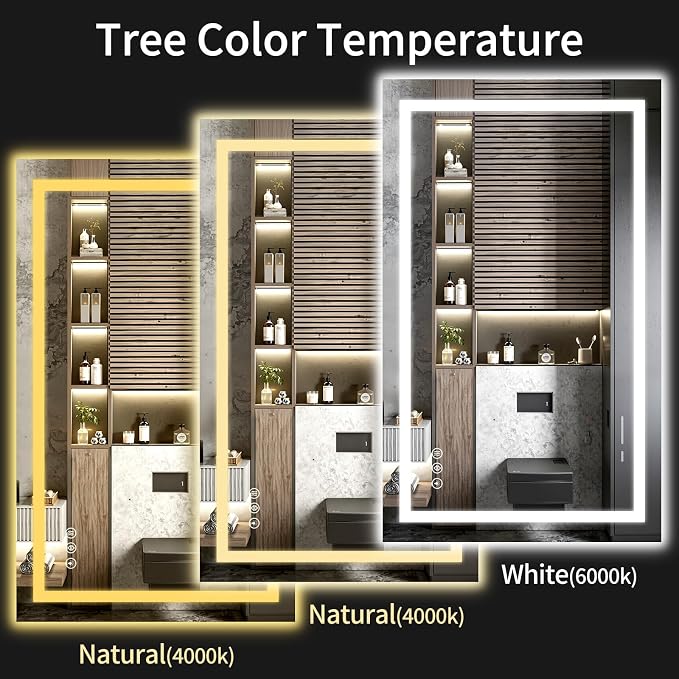 LED Bathroom Mirrors 38"x48" Bathroom Mirror with Lights for Wall, Backlit + Front Lit, 3 Colors, Anti-Fog, Dimmable Brightness for Vanity,Bathroom, Entryway, Living Room