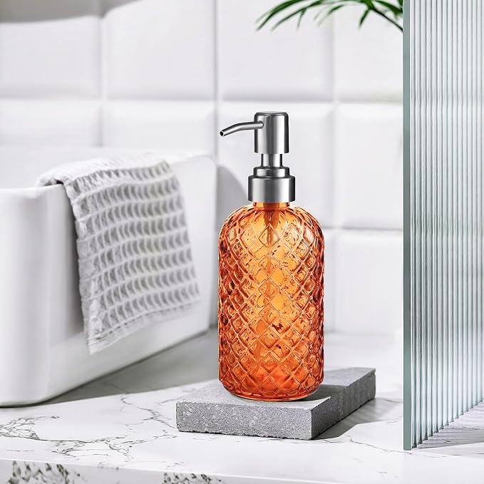 Kaishun Refillable Glass Soap Dispenser (2PC) for Hand Soap & Lotion,Orange