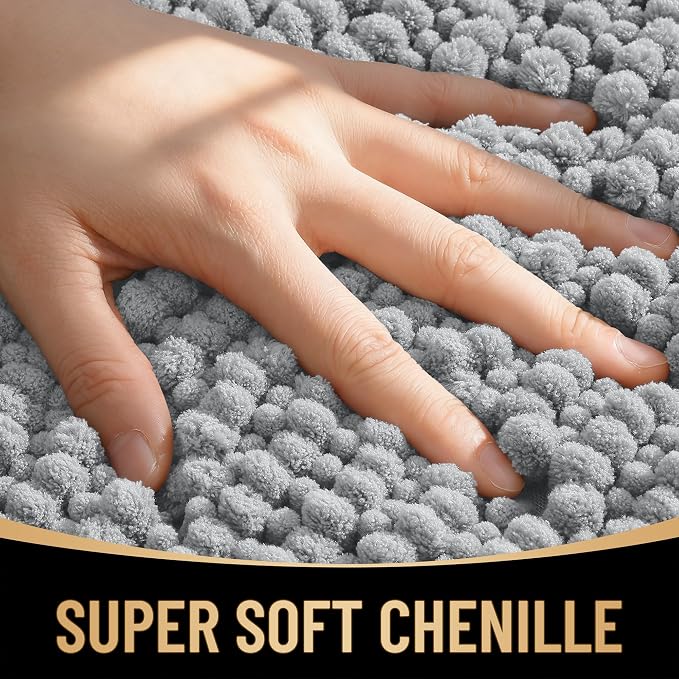 OLANLY Thick Chenille Bathroom Runner Rugs Mats 59x20, Light Grey | Soft Absorbent Bath Rugs, Rubber Backing, Machine Wash Dry, Bath Mats for Bathroom, Tub and Shower, Home Decor Accessories
