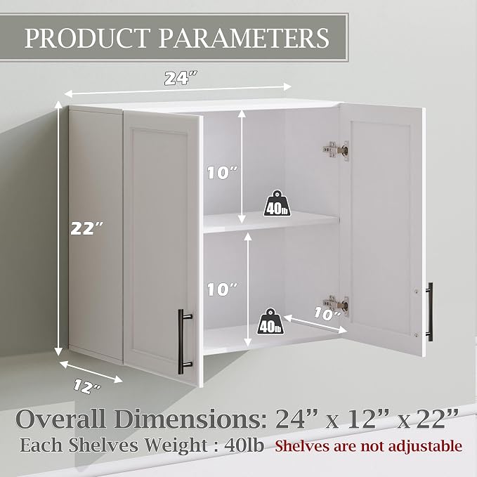 FIMELLO Wall Cabinet, Medicine Cabinet, Wall Amount Cabinet for Bathroom Laundry Kitchen Garage, Off-White