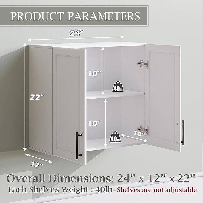 FIMELLO Wall Cabinet, Wooden Medicine Cabinet, Wall Amount Cabinet for Bathroom Laundry Kitchen Garage, White