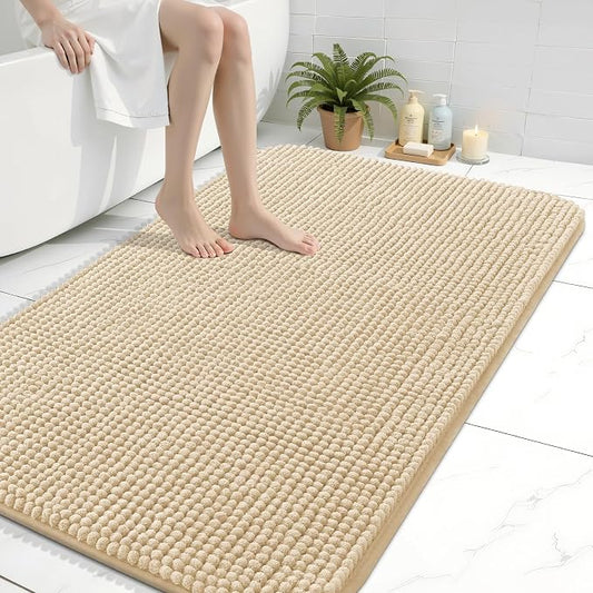 Arotive Chenille Bathroom Rugs 47x32, Soft Absorbent Bath Mat, Beige | Rubber Backing, Machine Washable Dry Bath Mats for Bathroom Floor, Tub and Shower, Home Decor Accessories
